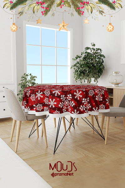 Moud's Pötikare Kar Taneleri Yılbaşı Desenli Yuvarlak Süet Dertsiz Masa Örtüsü