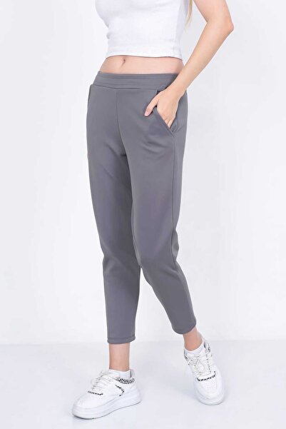 Genel Markalar Kadın Gri Yüksek Bel Havuç Kesim Scuba Eşofman Pantolon