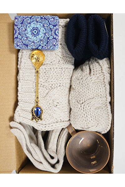 Huge Home Gift Set for Mother, Cream Scarf, Beret, Gloves Gift Set, Gift for ...