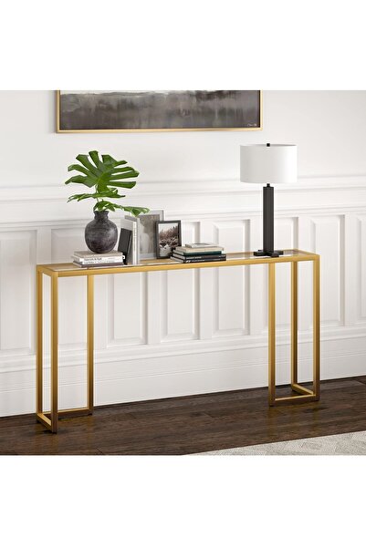 TOLIAHOME Modern Gold Renk Metal İskeletli Temper Camlı Raflı Dresuar Konsol