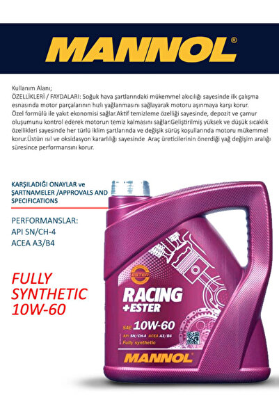 wascol Mannol 10w60 Racing Tam Sentetik Motor Yağı 4lt
