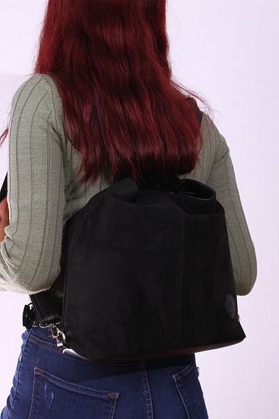 By Hakan Geantă de umăr Nas Bag-1340 din piele intoarsa pentru femei NEGRA