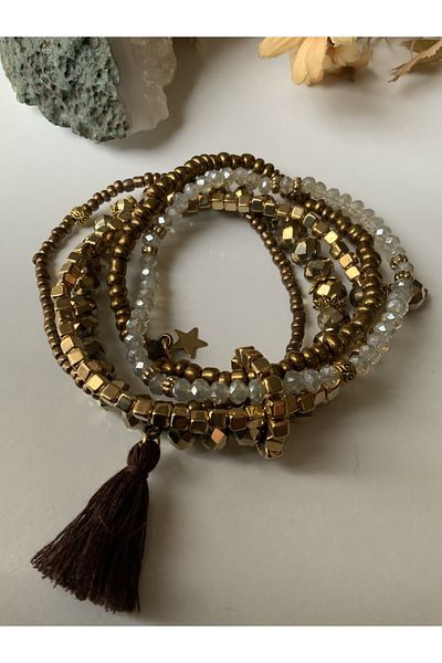 azra takı tasarım Handmade Crystal Multiple Gold, Tasseled, Fishnet, Women's Bracelet
