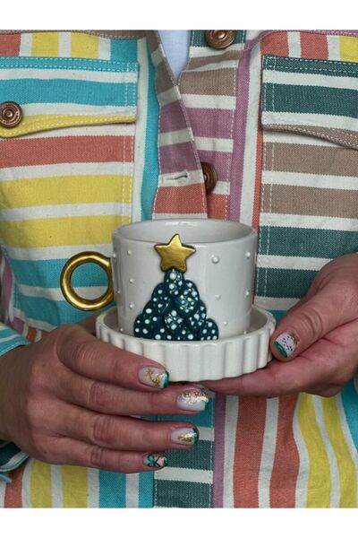 MeGgDecor Yıldız Çam Detaylı Mug Fincan