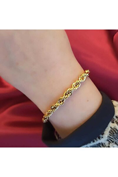 Simge Gümüş Steel Gold Twisted Bracelet