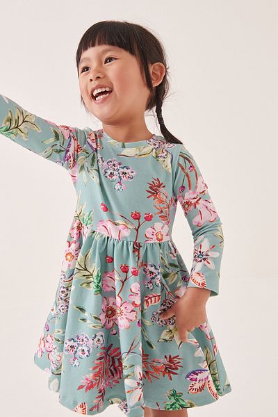 Next Baby Cotton Navy Blue Floral Patterned Dress