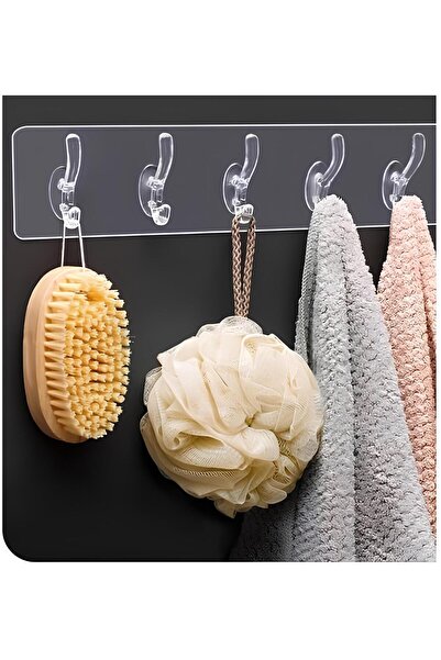 zeixpow 5 li Yapışkanlı Şeffaf Duvar Askısı Banyo Mutfak Düzenleyici Askı Pratik Kanca Askılık