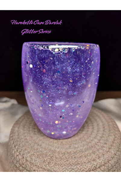 Moonart Design Hareketli Simli, Işıltılı Cam 350 ml Kokteyl,Meşrubat,Su bardağı