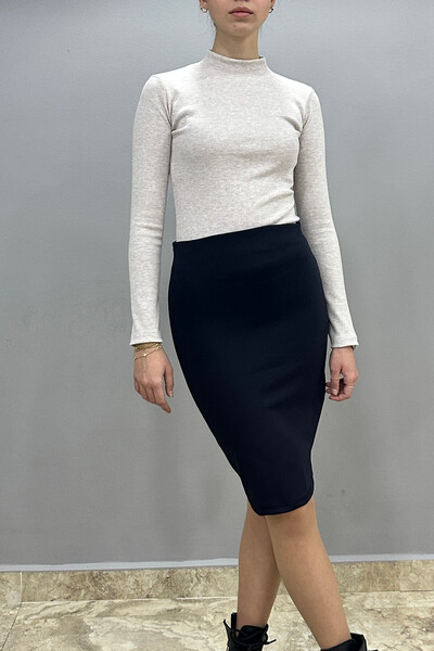 Tam Moda Fustă creion de damă, albastru bleumarin, cu model în oase