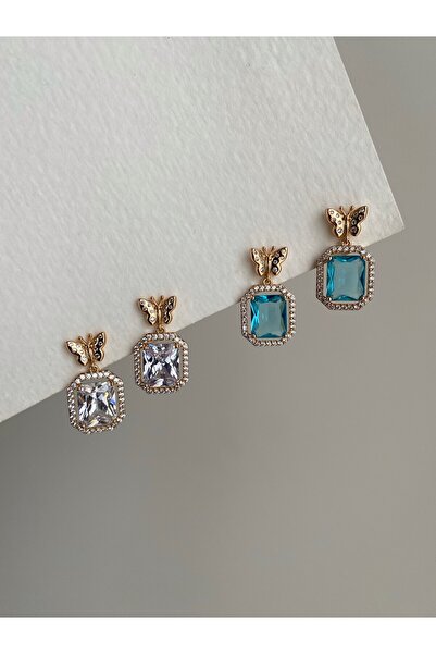 Owentis Çelik Kristal Taşlı Kelebek Jenny Işıltılı Küpe -kararma yapmaz-