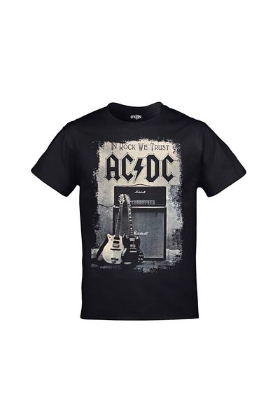 FULL TOLERANCE Unisex Μαύρο μπλουζάκι Ac Dc In Rock We Trust Printed