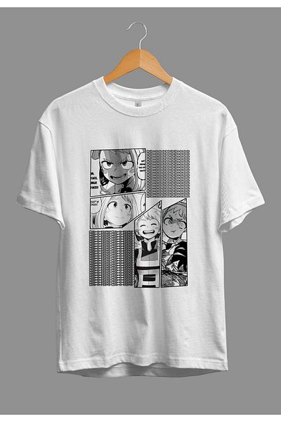 FULL TOLERANCE Tricou supradimensionat My Hero Academia Ochako Uraraka (alb-negru) cu imprimeu cu personaje de anime cu design special