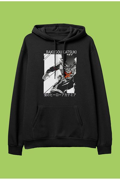 FULL TOLERANCE Hanorac cu glugă oversize My Hero Academia Katsuki Bakugo cu imprimeu cu personaje anime