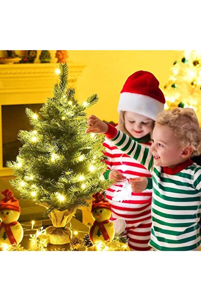 Lapidaria 30 Cm ve Led Işıklı Yılbaşı Çam Ağacı Kütük Tabanlı Jüt Ipli Ofis Masa Üstü Ünite Yanı