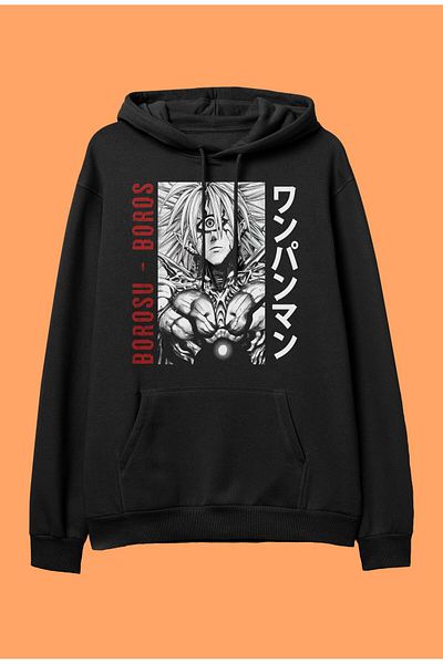 FULL TOLERANCE Hanorac cu glugă oversize One Punch Man Boros cu imprimeu cu personaje anime