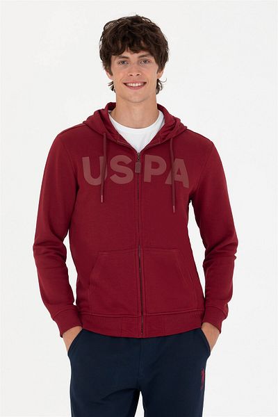 U.S. Polo Assn. Мъжки плетен кардиган с качулка в червено бордо