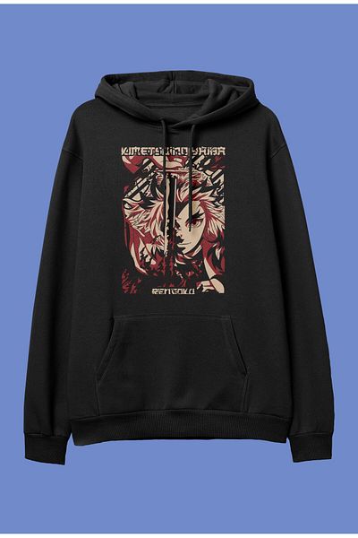 FULL TOLERANCE Hanorac cu glugă cu glugă, cu design special Demon Slayer Rengoku