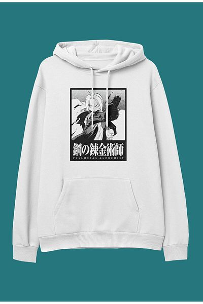 FULL TOLERANCE Hanorac cu glugă oversize Full Metal Alchemist Edward Elric cu imprimeu cu personaje anime