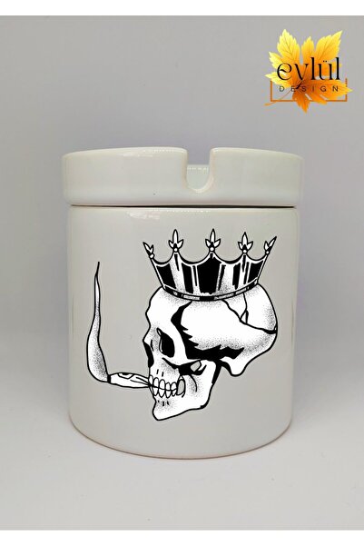 Eylül Design منفضة سجائر من السيراميك مطبوعة بتصميم جمجمة متوجة، منفضة سجائر ...