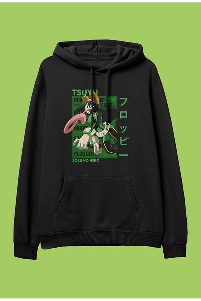 FULL TOLERANCE Hanorac cu glugă oversize My Hero Academia Tsuyu Asui cu imprimeu cu personaje anime