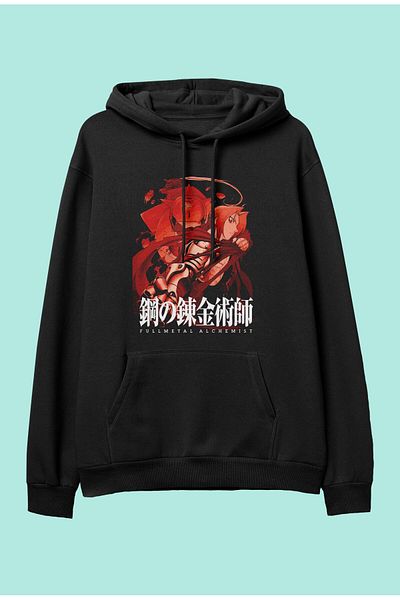FULL TOLERANCE Hanorac cu glugă cu glugă, oversize Fullmetal Alchemist, cu imprimeu cu personaje anime
