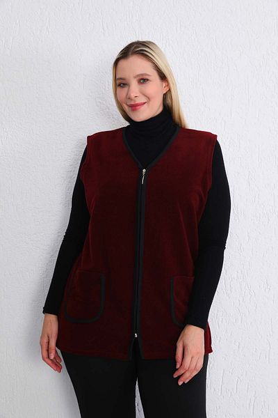 Kardelen Butik Ümraniye Burgundy Fleece Zipper Vest