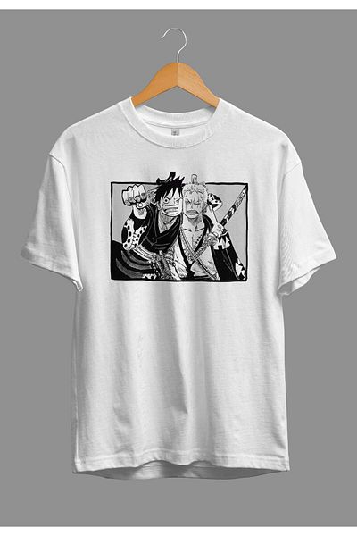 FULL TOLERANCE Tricou oversize One Piece Luffy și Zoro Anime cu imprimeu cu design special