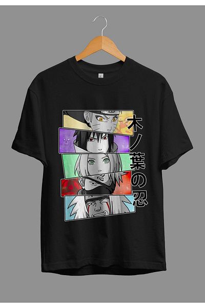 FULL TOLERANCE Tricou oversize Naruto Team 7 Eyes cu imprimeu anime cu design special