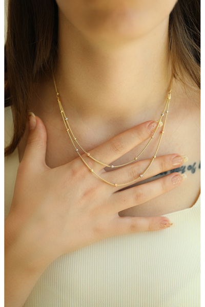 Kuyumcum 14 Ayar Altın Dorika Popcorn Çift Sıra Kolye, Anneye Eşe Sevgiliye H...