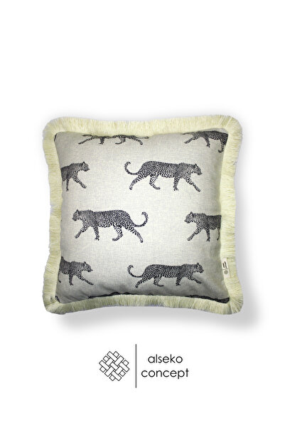 Alseko Concept Husă de pernă pătrată decorativă cu model leopard negru cu smo...