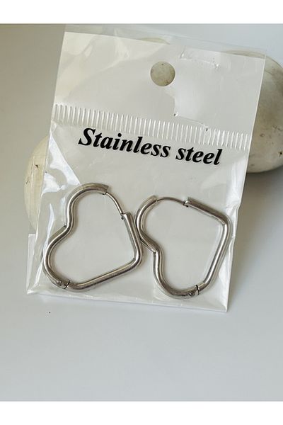 KOALA COMPANY STEEL SILVER COLOR HEART EARRINGS 2 CM WIDTH