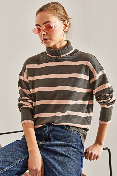 Bianco Lucci Pulover de damă cu dungi cu gât