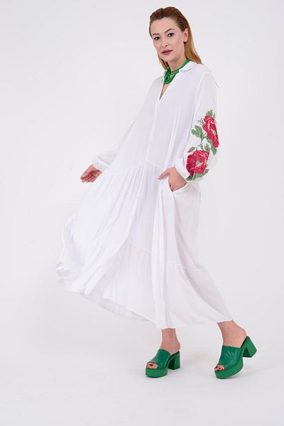 Hazinedan WOMEN'S TESETURR ROSE CANAVIGE EMBROIDERED SHIRT DRESS