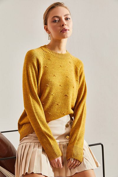 Bianco Lucci Women's Bubble Pattern Crew Neck Sweater