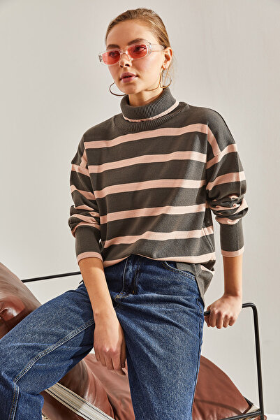 Bianco Lucci Pulover de damă cu dungi cu gât