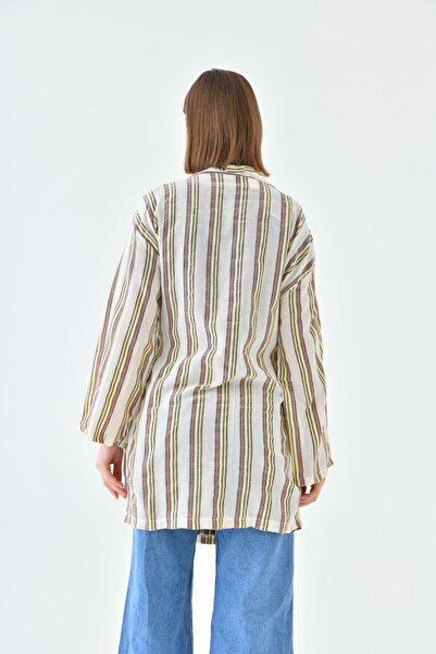 mirach Loincloth Bathrobe Hand-Woven Kimono Caftan Belted Striped Red Green Natural Fabric Pareo