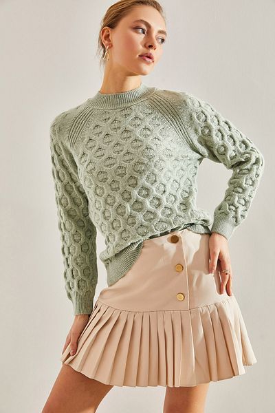 Bianco Lucci Women's Square Patterned Knitwear Sweater