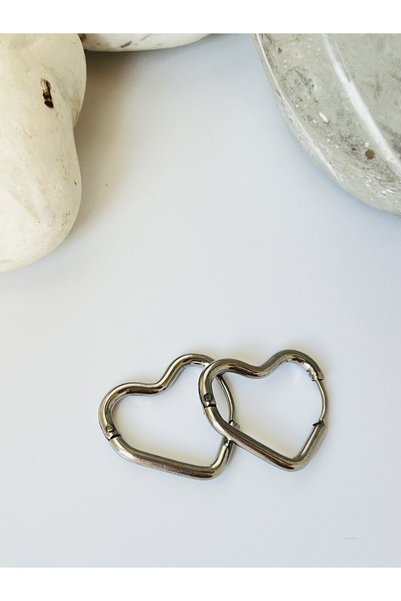 KOALA COMPANY STEEL SILVER COLOR HEART EARRINGS 2 CM WIDTH
