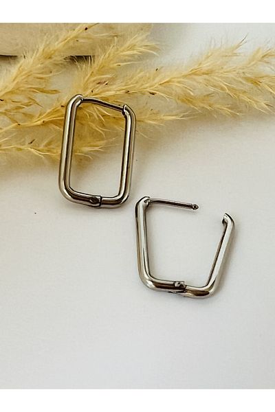 KOALA COMPANY STEEL SILVER COLOR RECTANGULAR EARRINGS 2.5 CM WIDTH