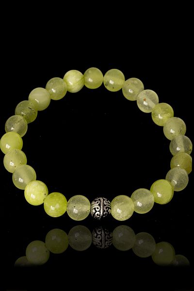 Tesbih Atölyesi Certified Light Green Agate Stone Bracelet - With Silver Device