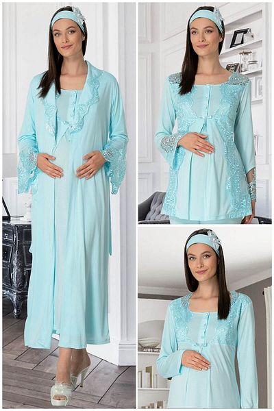 by İGP Turquoise Maternity Maternity Dressing Gown Pajamas and Nightgown Set Mecit