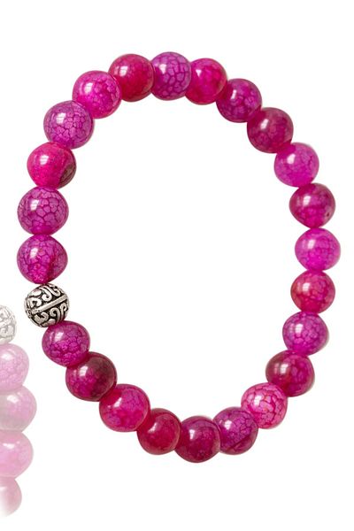 Tesbih Atölyesi Certified Pink Agate Stone Bracelet - With Silver Device