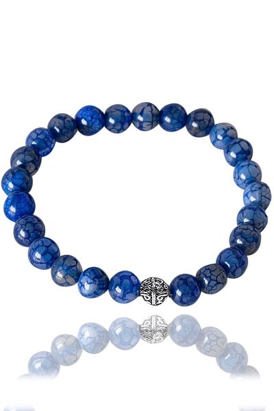 Tesbih Atölyesi Certified Veined Blue Agate Stone Bracelet - With Silver Device