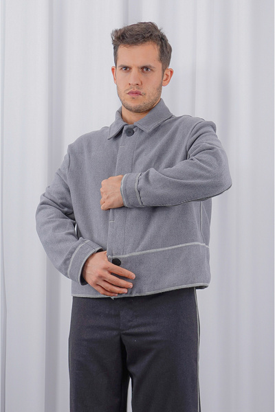 LoFiBuy Unisex Oversize Arka Fermuar Detaylı Kısa Kaşe Ceket – Pocket