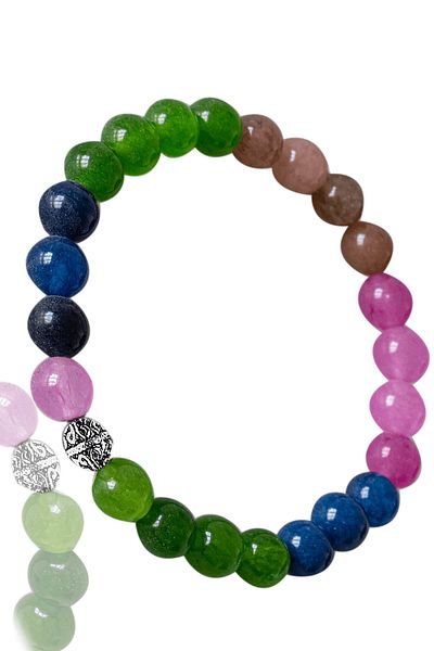 Tesbih Atölyesi Certified Silver Real Appetite Suppressant Slimming Bracelet - Rose Quartz, Jade, Agate, Sun Stone