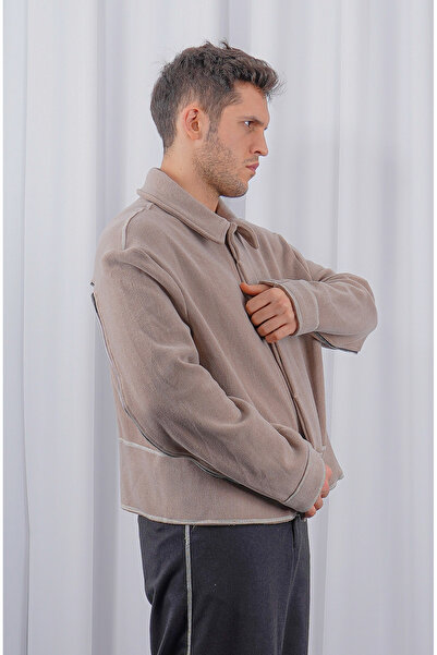 LoFiBuy Unisex Oversize Arka Fermuar Detaylı Kısa Kaşe Ceket