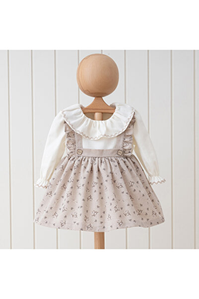 DIDuStore Zarif Bej Tonlarında Klasik Tasarımlı Kız Bebek Elbisesi