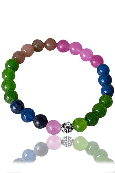 Tesbih Atölyesi Certified Silver Real Appetite Suppressant Slimming Bracelet - Rose Quartz, Jade, Agate, Sun Stone