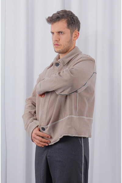 LoFiBuy Unisex Oversize Arka Fermuar Detaylı Kısa Kaşe Ceket