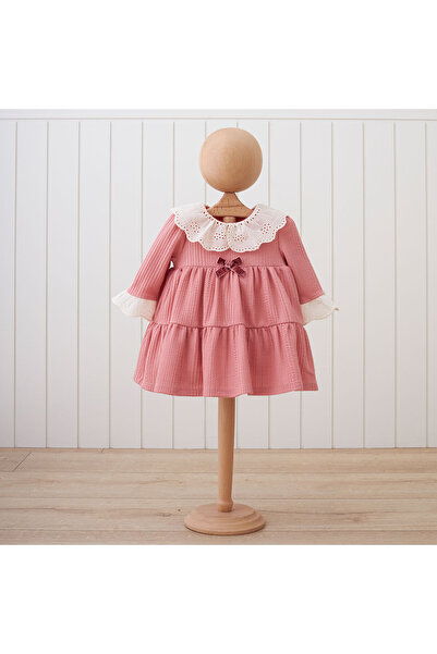 DIDuStore Kat Kat Volanlı Etek ve Dantel Yaka Detaylı Şık Kız Bebek Elbisesi